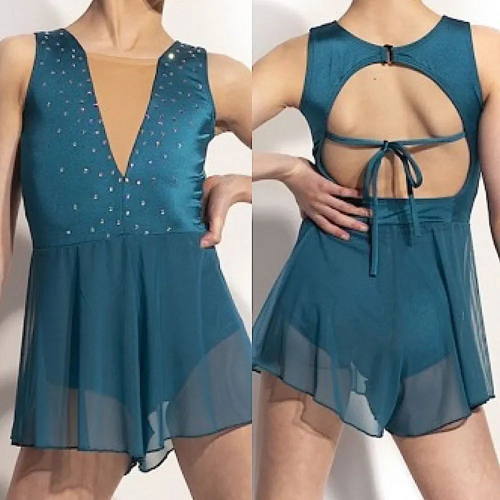 The Line up solo dance costume ALYSHA BIKETARD teal mallard green rhinestone XLC